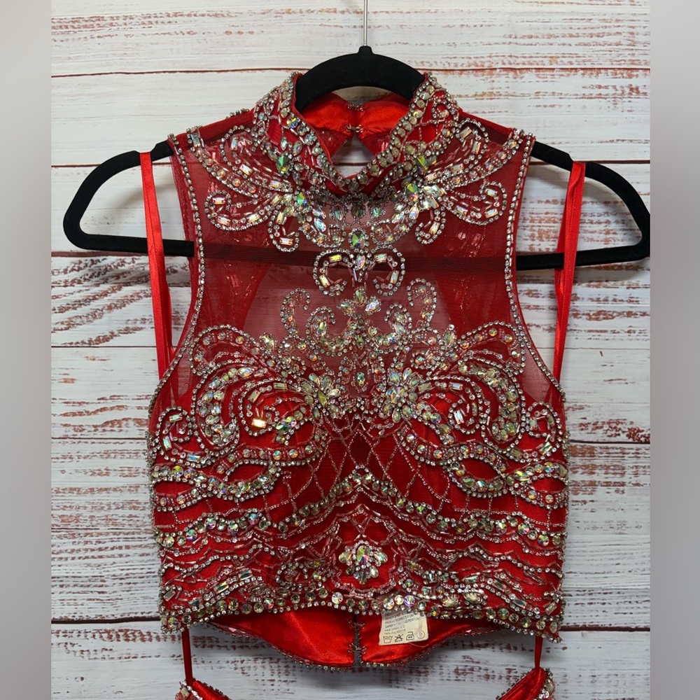 Embellished Formal Red Two Piece Set
